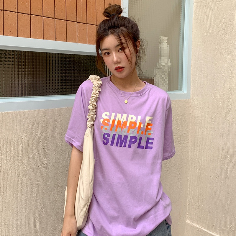 Áo Thun Tay Ngắn Cổ Tròn In Chữ Thời Trang Mùa Hè Phong Cách Hàn Quốc Cho Nữ