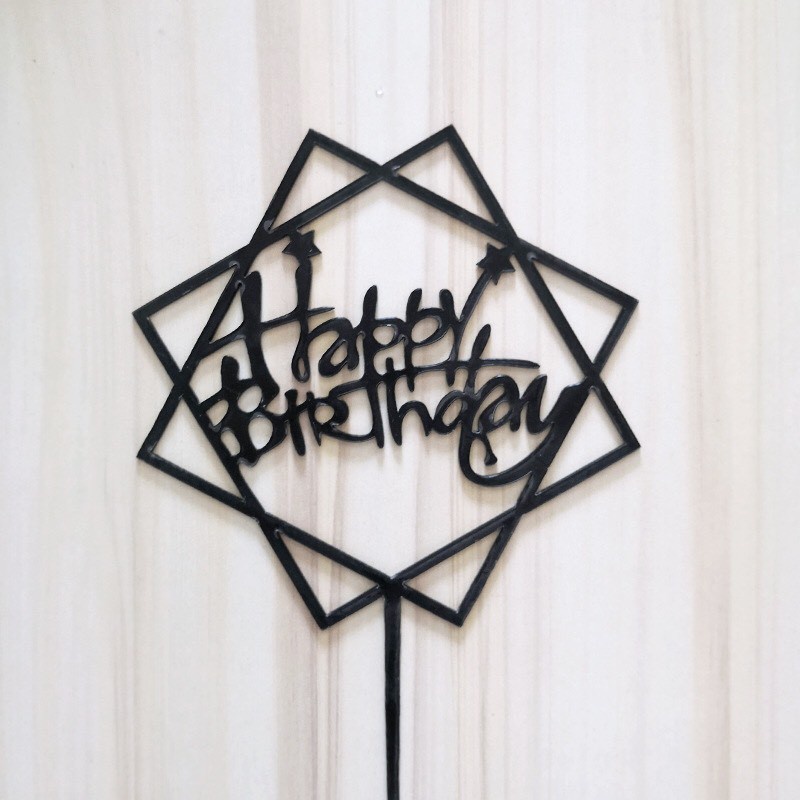 Trang Trí Sinh Nhật - Combo 10 chiếc Meka Happy Birthday hình vuông loại bạc,vàng, đen.