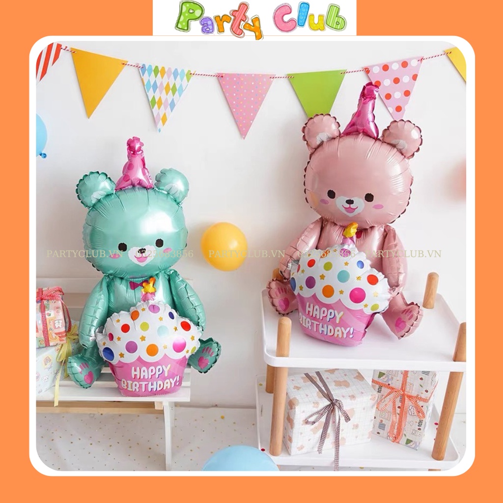 Bóng gấu ôm bánh kem trang trí sinh nhật