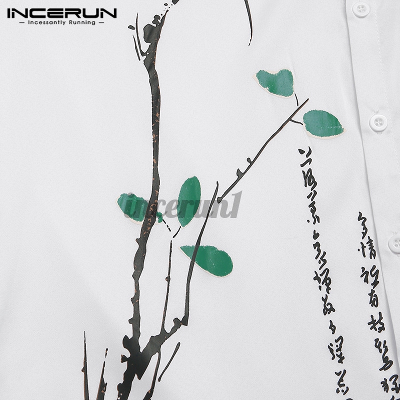 Áo sơ mi INCERUN tay ngắn in họa tiết cá tính cho nam