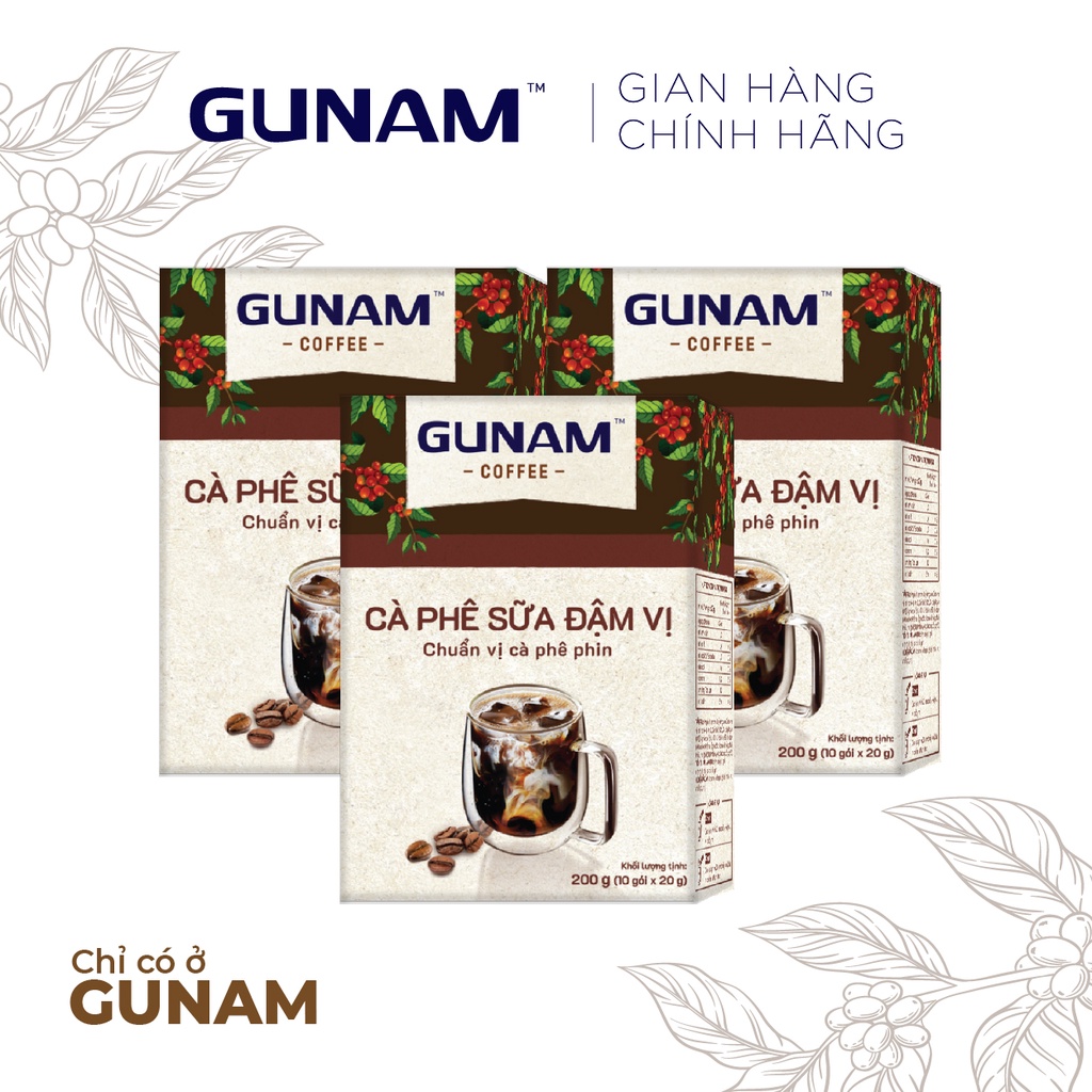 Combo 3 hộp cà phê hòa tan GUNAM đậm vị cà phê (hộp 10 gói x 20g)