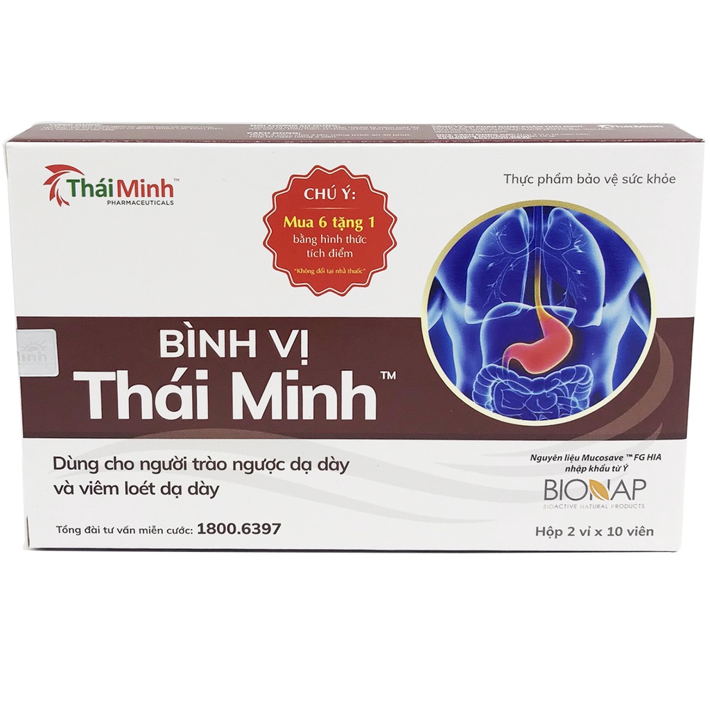 Bình Vị Thái Minh dùng cho người trào ngược và viêm loét dạ dày - Hộp 2 vỉ x 10 viên - Boby
