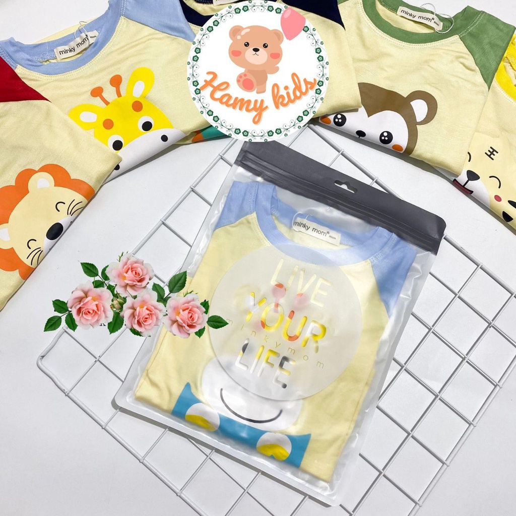 Đồ Bộ Minky Mom Chính Hãng Tay Dài Quần Dài Bé Trai Bé Gái Thun Lạnh Túi Giả Hình Sư Tử Khỉ Mèo Bé Dưới 20kg - Hamykids