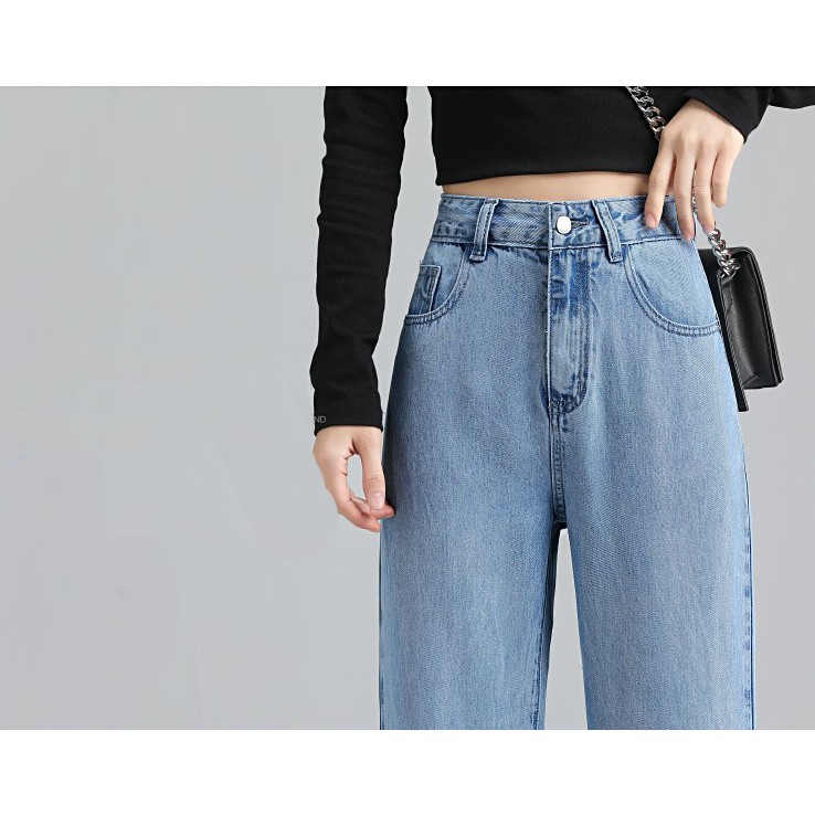 [ LÉP XÉP ] QUẦN JEAN ỐNG RỘNG NỮ LƯNG CAO XẺ LAI CUỐN MÀU XANH NHẠT CAO CẤP BABO ĐỦ SIZE S, M, L FORM DÀI RỘNG ĐẲNG CẤP