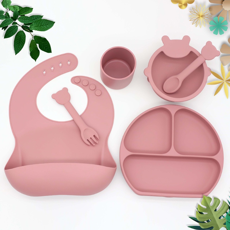 Bộ Bát Ăn Chia Ngăn Bằng Silicone Kèm Cốc Hút Dành Cho Trẻ Em