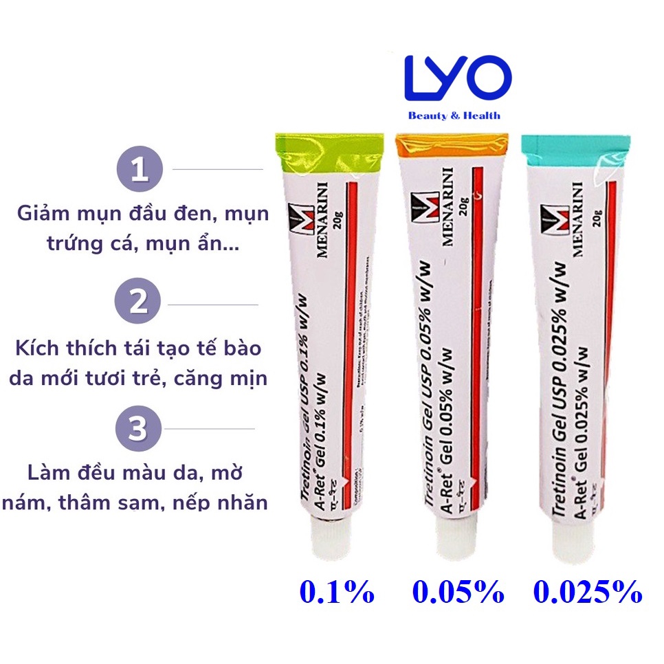 Tretinoin A-Ret Gel USP Giảm Mụn , Mờ Thâm , Trẻ Hóa Da MENARINI 20g