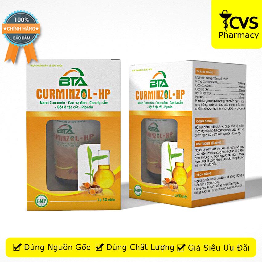Viên Uống BTA CURMINZOL HP (Hộp 30 viên) hỗ trợ bảo vệ niêm mạc dạ dày - cvspharmacy