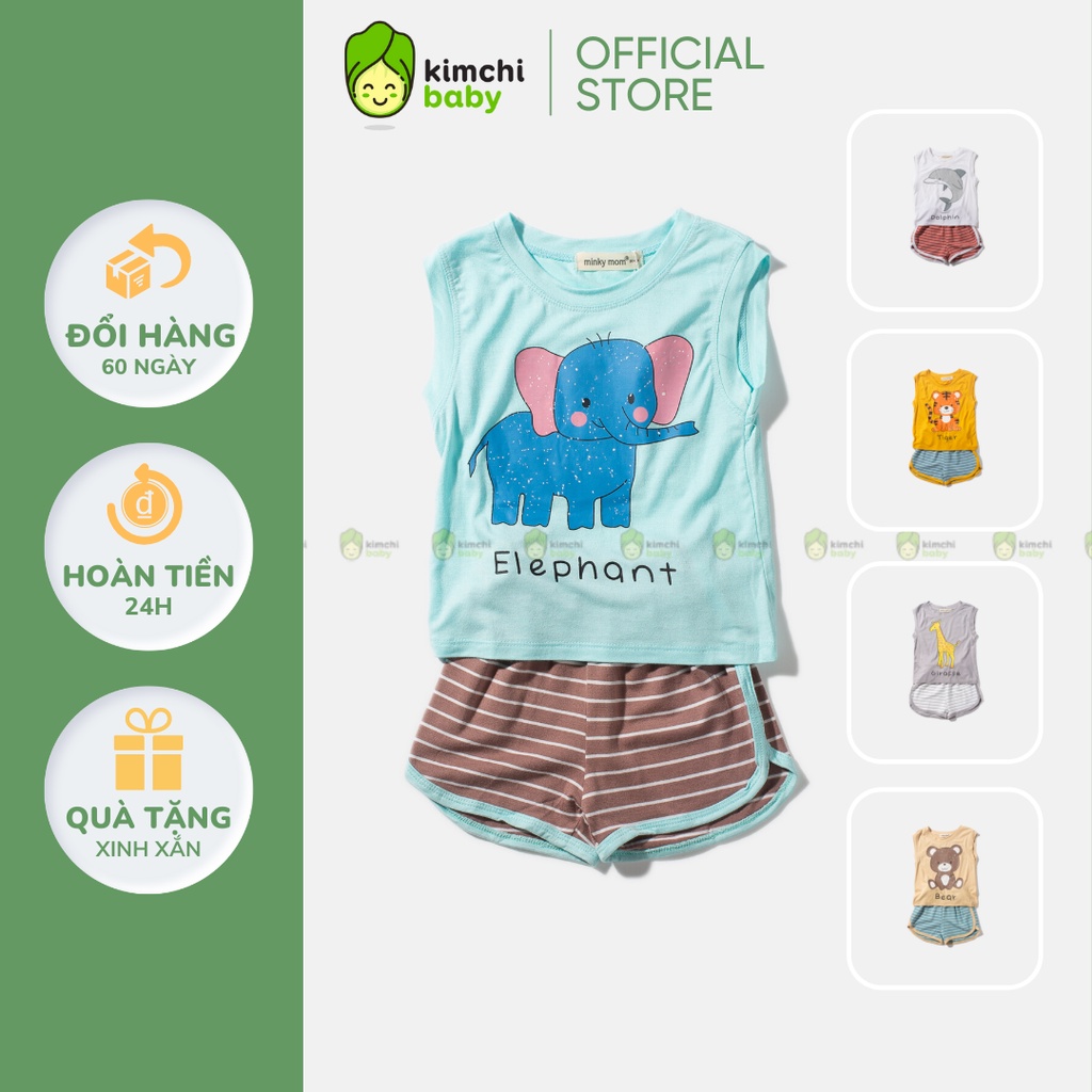 Đồ Bộ Bé Gái, Bé Trai Minky Mom Vải Thun Lạnh Hoạ Tiết Cá Heo Trắng Quần Kẻ, Bộ Ba Lỗ Cho Bé Mặc Hè MKM3LO2212