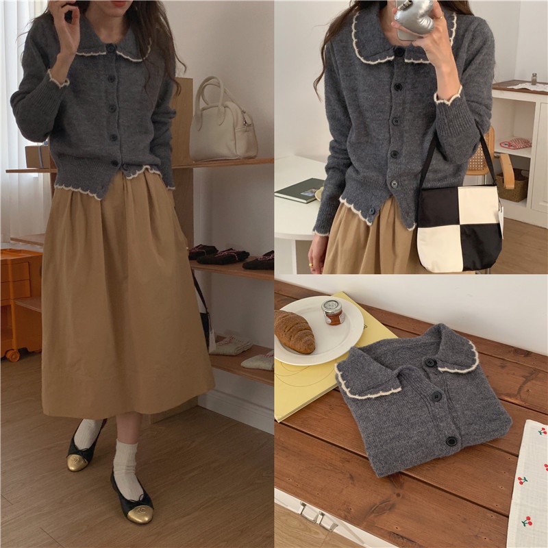 Áo Khoác Cardigan Dệt Kim Dài Tay Phong Cách Hàn Quốc 55761 3 Màu Lựa Chọn