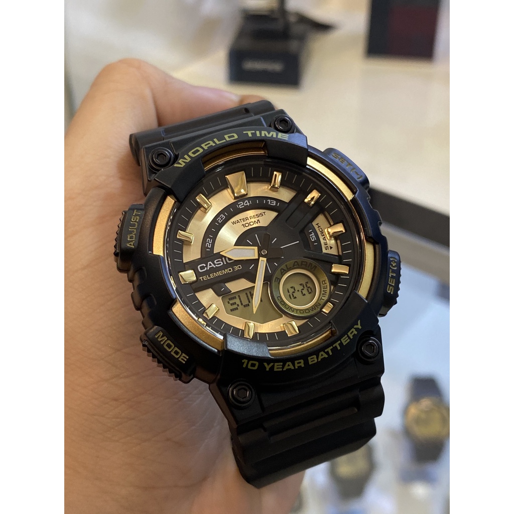 Đồng Hồ Nam Dây Nhựa Casio Worldtime AEQ-110BW-9A Chính Hãng - Pin 10 Năm - Chống nước 10m bơi lội