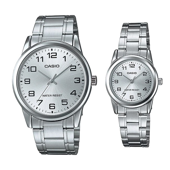 Đồng hồ đôi nam nữ dây kim loại Casio Anh Khuê MTP LTP V001D-7B
