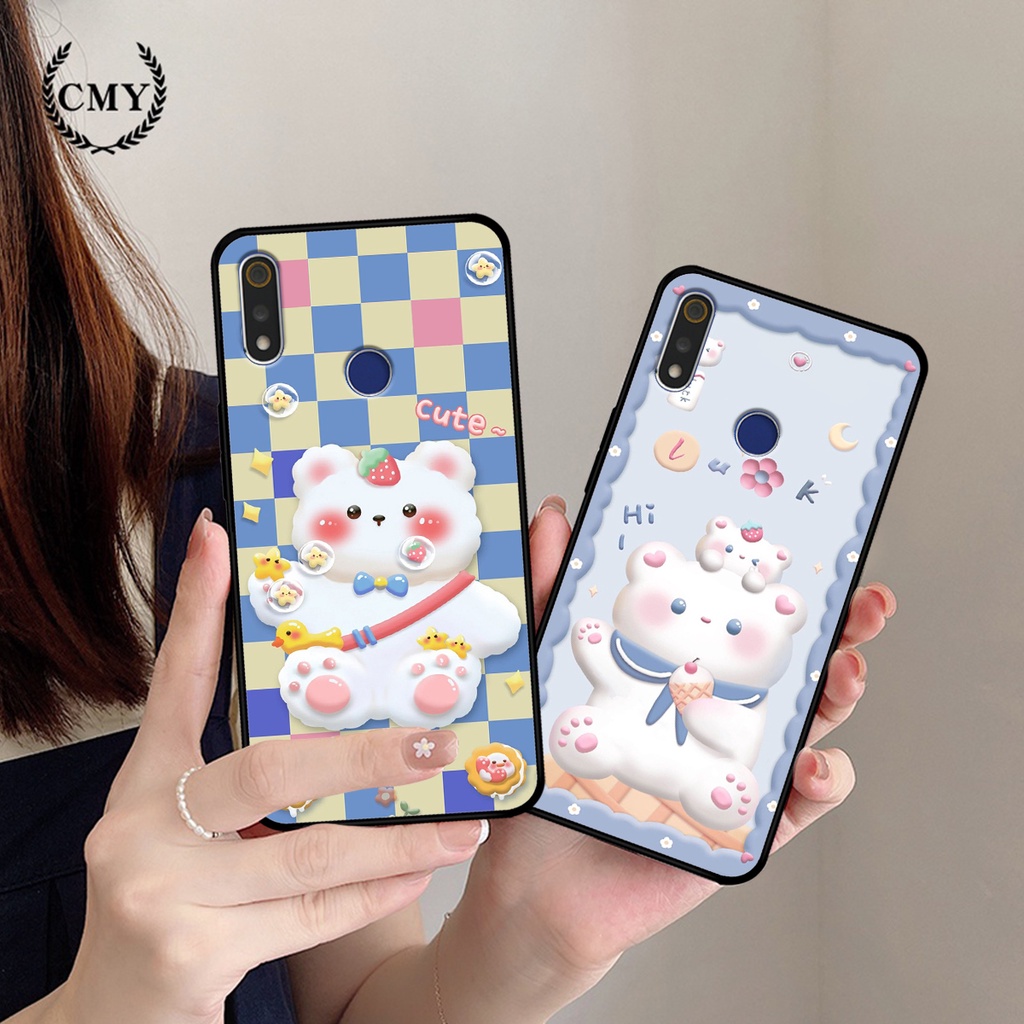 Ốp lưng Realme 3 / 3 Pro in hình caro gấu thỏ dễ thương