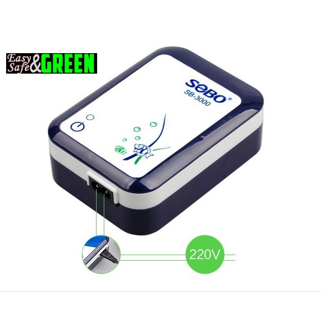 Máy sủi oxy tích điện SB-3000, sục sủi oxy bể cá cảnh