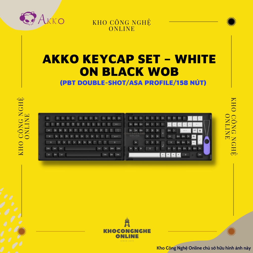 AKKO Keycap set – White on Black WoB (PBT Double-Shot/ASA profile/158 nút)