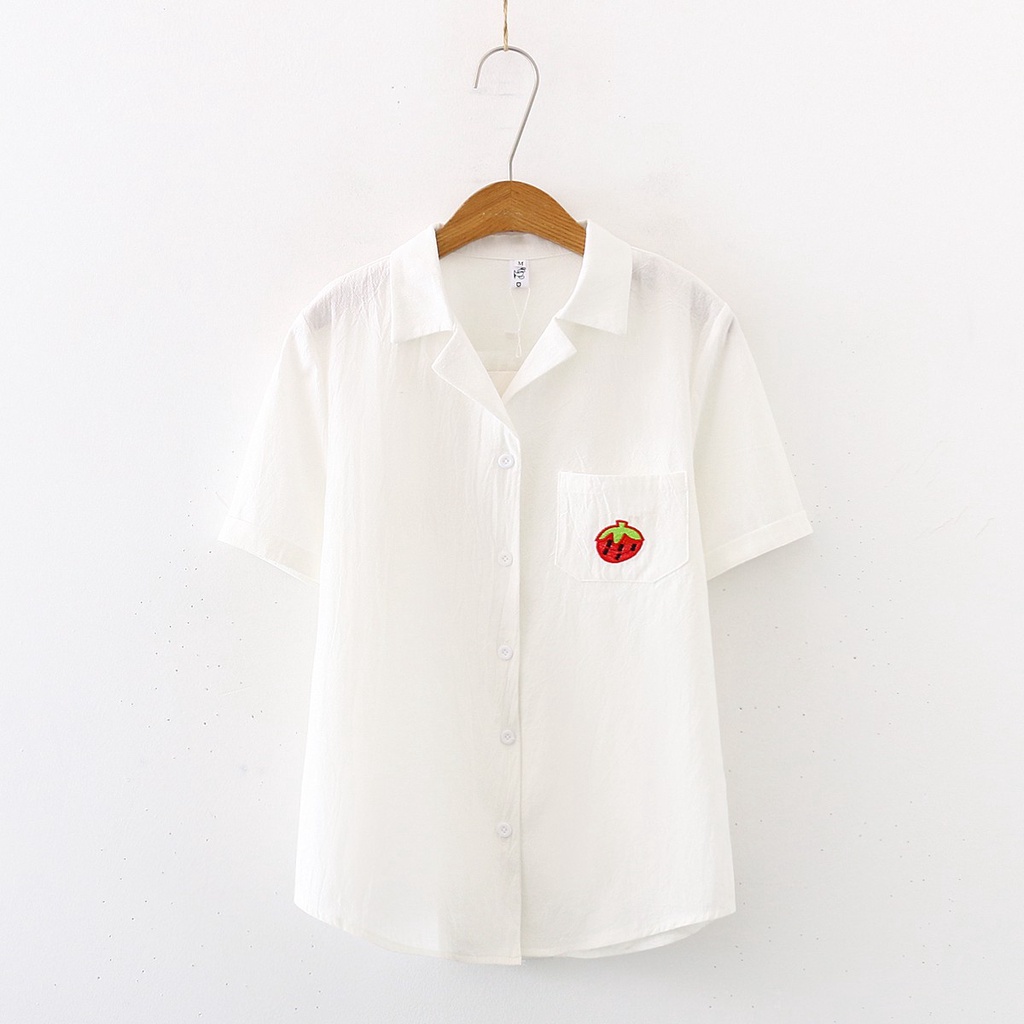 Áo sơ mi tay ngắn họa tiết trái cây đáng yêu trẻ trung cho nữ | BigBuy360 - bigbuy360.vn