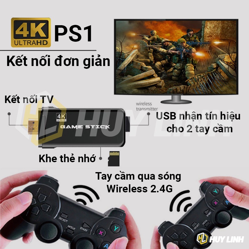 HDMI Stick Game Stick HDMI 3000+/10000+ Trò Chơi hỗ trợ 4K - 2 Tay cầm không dây tùy chọn phiên bản