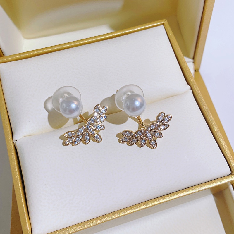 Bông Tai Hai Lớp Hình Đôi Cánh Đính Đá Và Ngọc Trai Phong Cách Nhật Hàn Thời Trang