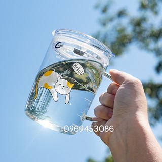 Cốc pha sữa thủy tinh chia vạch 400ml ( tặng kèm ống hút )