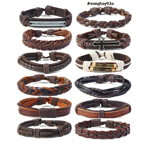 BỘ 12 VÒNG ĐEO TAY NAM NỮ DA HANDMADE GIÁ RẺ