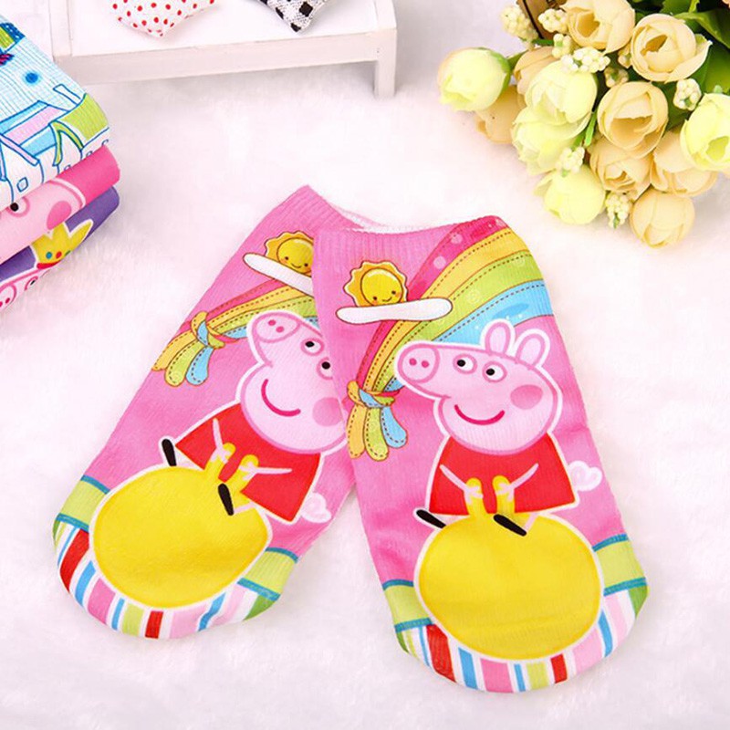 Set 4 Đôi Tất Cotton Phối Hình Heo Peppa Cho Bé