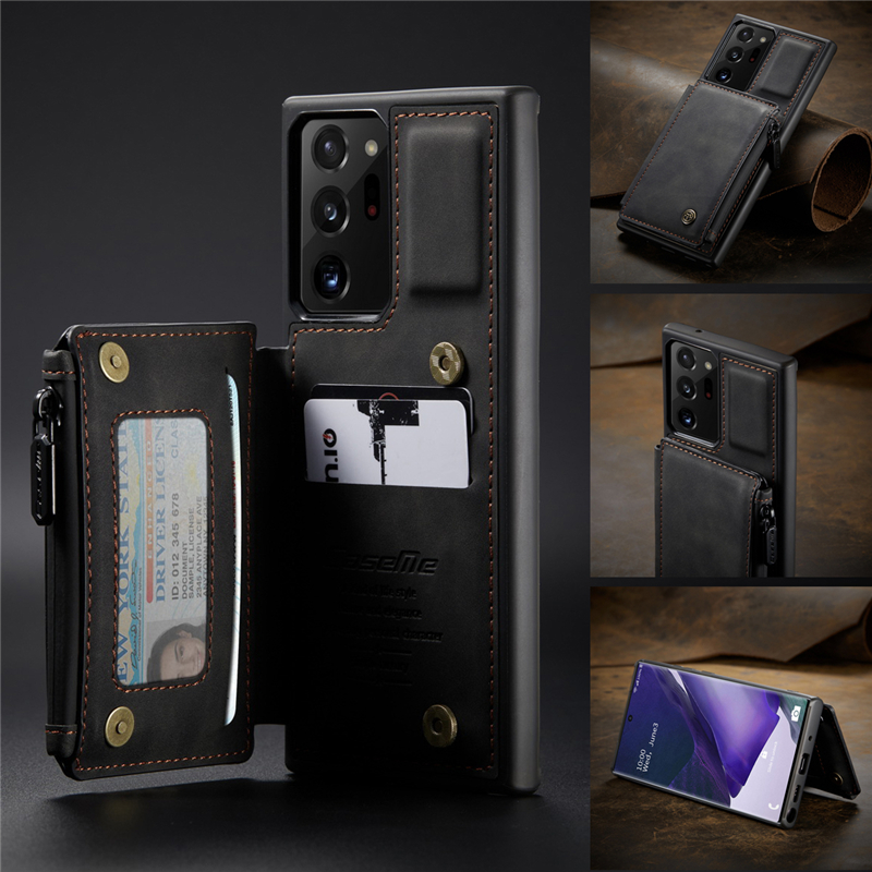 Ốp điện thoại CaseMe gắn ví đựng thẻ bấm nút kéo khóa chất lượng cao dành cho Samsung Note 20 10 Ultra S20 S10 Plus