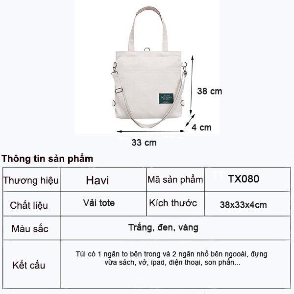 Túi Vải Tote Đẹp, Xách tay, Đeo Vai Đeo Chéo Đi Chơi, Đi Làm Thời Trang Havi TX080