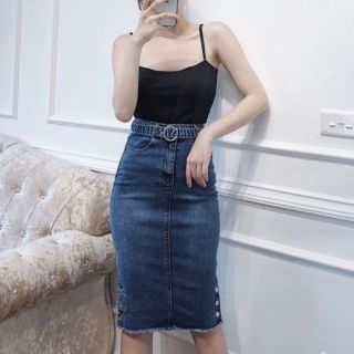 CHÂN VÁY JEAN CHỮ A XẺ TÀ BẤM KHUY ĐỘC LẠ_VÁY CÔNG SỞ ĐẸP