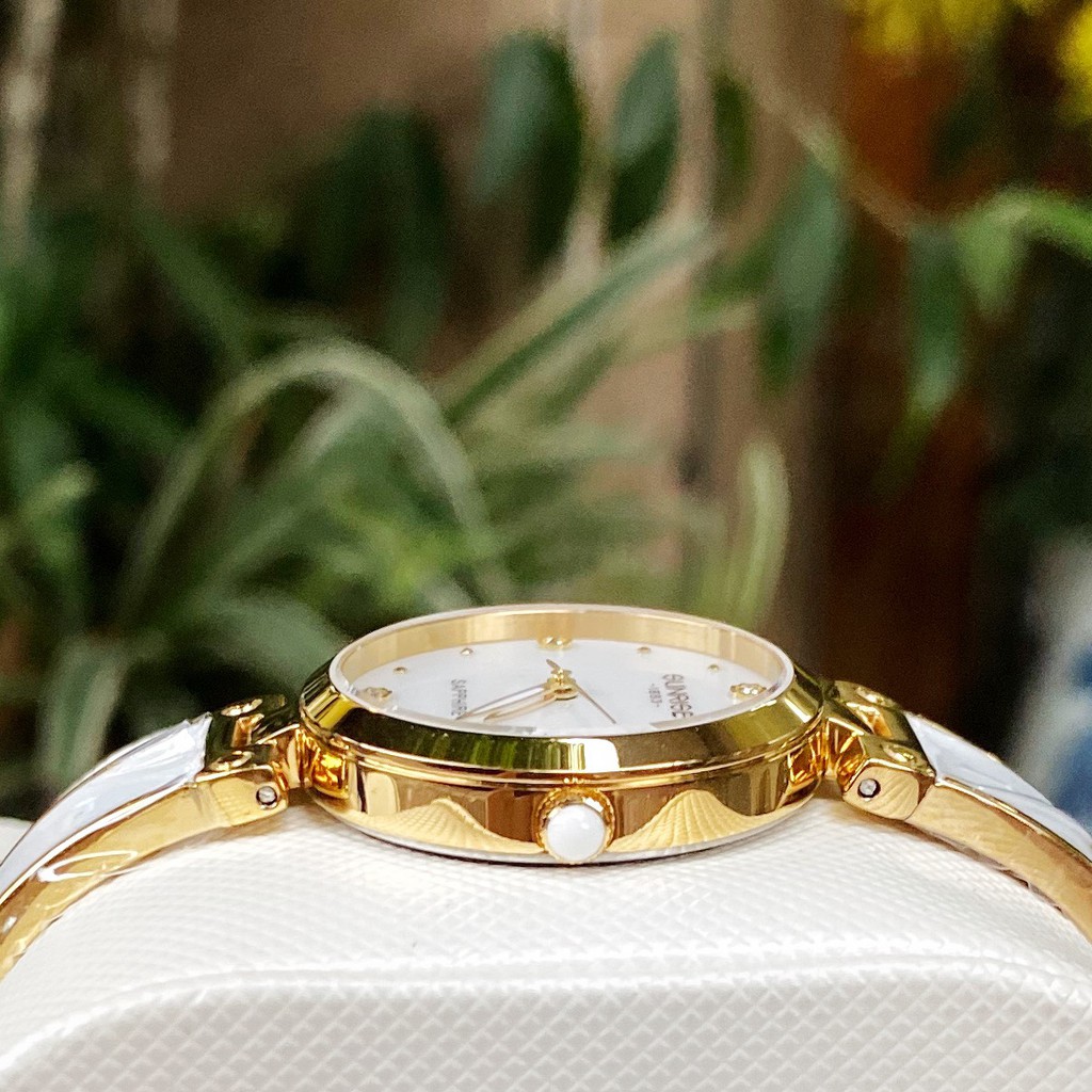 Đồng hồ Nữ Sunrise 9991SA mặt trắng dây kim loại - Tặng kèm hộp + pin dự phòng