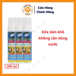 Sữa Tắm Khô Bio Silky 200ml Dạng Bọt Dùng Cho Mèo Chó , Khử Mùi Hôi, Làm Mượt Lông Thú Cưng - Thú Y Giá Sỉ