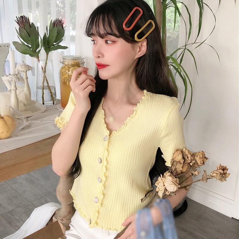 [Baywellfashion]Áo Len Nữ Tay Ngắn Cổ Chữ V Thời Trang Quyến Rũ | BigBuy360 - bigbuy360.vn