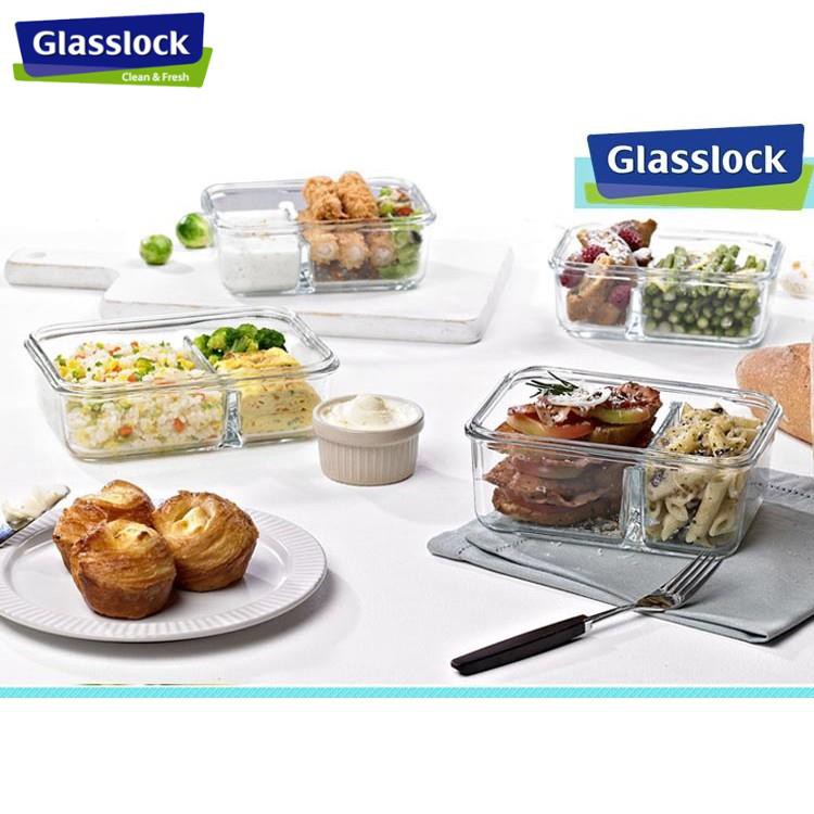 Set 2 hộp cơm đựng cơm 715ml, hộp chia ngăn 670ml kèm túi giữ nhiệt GLASSLOCK