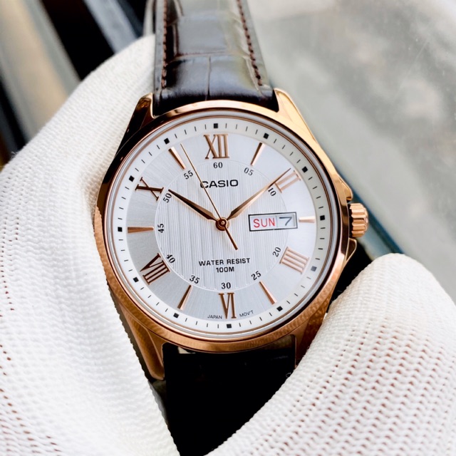 ĐỒNG HỒ CASIO NAM MTP-1384L-7AV MẶT TRẮNG VIỀN ROSE GOLD