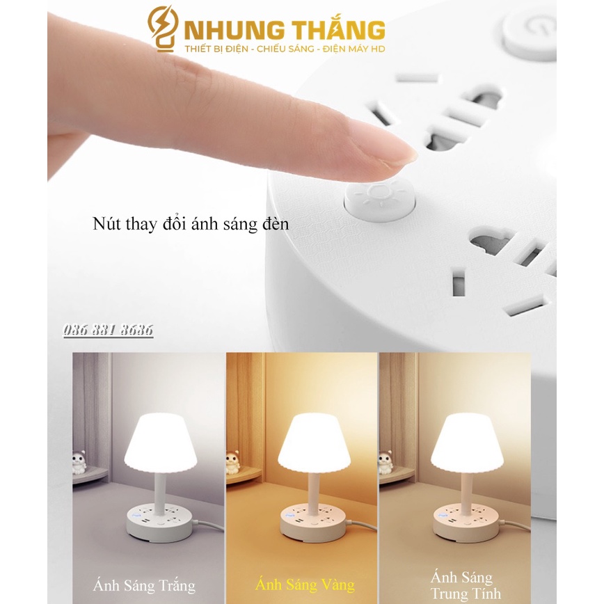 Ổ Cắm Điện Thông Minh Kiêm Đèn Bàn OD-435 - Tích Hợp Đèn Chiếu Sáng - 3 Chế Độ Ánh Sáng - Dây Điện Dài 2m8,4m8