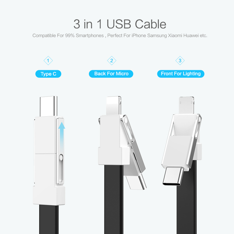 Dây Cáp Sạc Usb Type C 3 Trong 1 Cho Iphone Xr X Samsung 2a Xiaomi Huawei