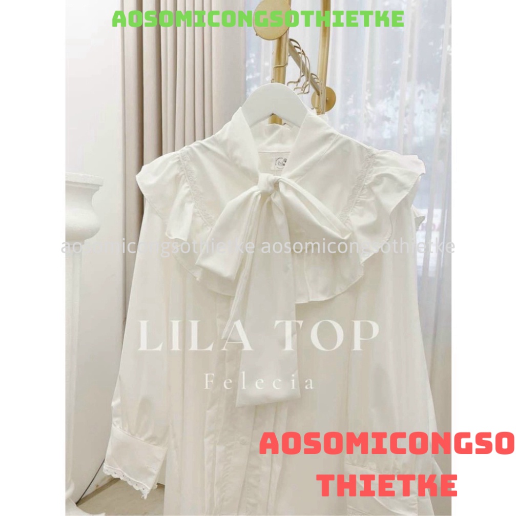 áo sơ mi tay bồng cổ nơ tiểu thư kaca shop hàng QCCC aosomicongsothietke
