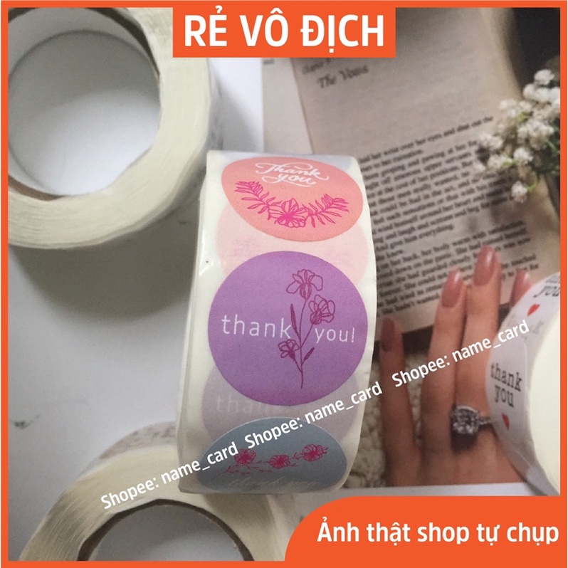 Cuộn 500 tem sticker thank you, nhãn dán in chữ thank you, tem cảm ơn tròn kích thước 2.5 cm