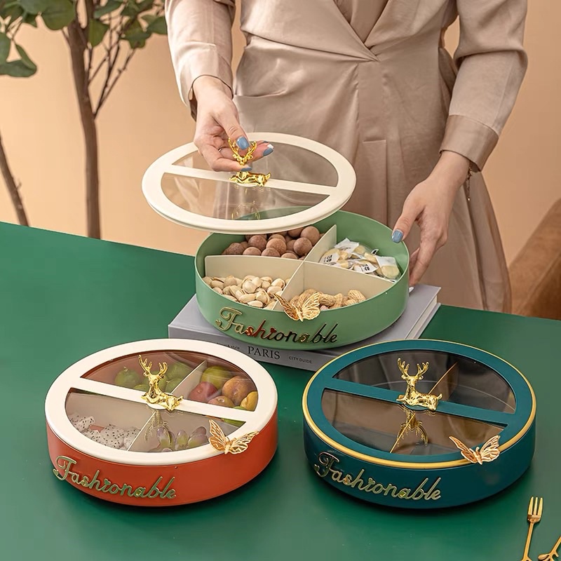 Khay Bánh Mứt Hình Đầu Hươu Fashionable Xoay 360 Độ Cao Cấp
