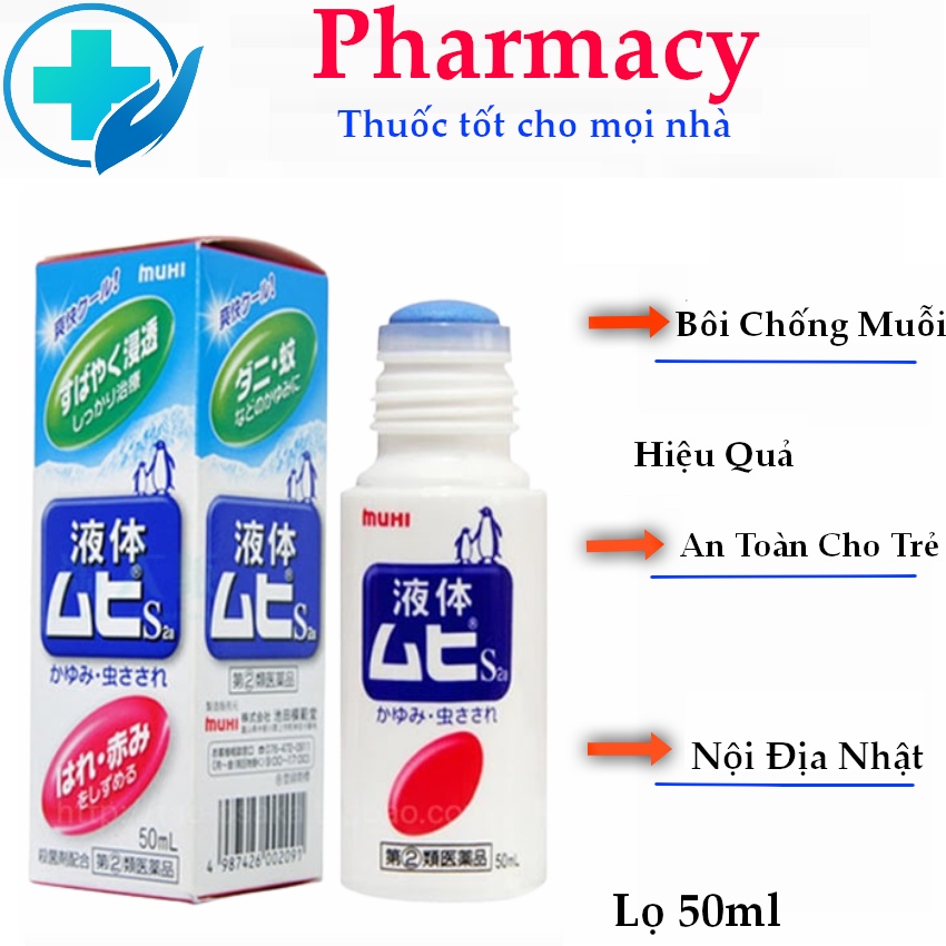 Lăn bôi muỗi muhi Nhật Bản và côn trùng cắn 50ml - Nội địa Nhật - An toàn cho trẻ nhỏ