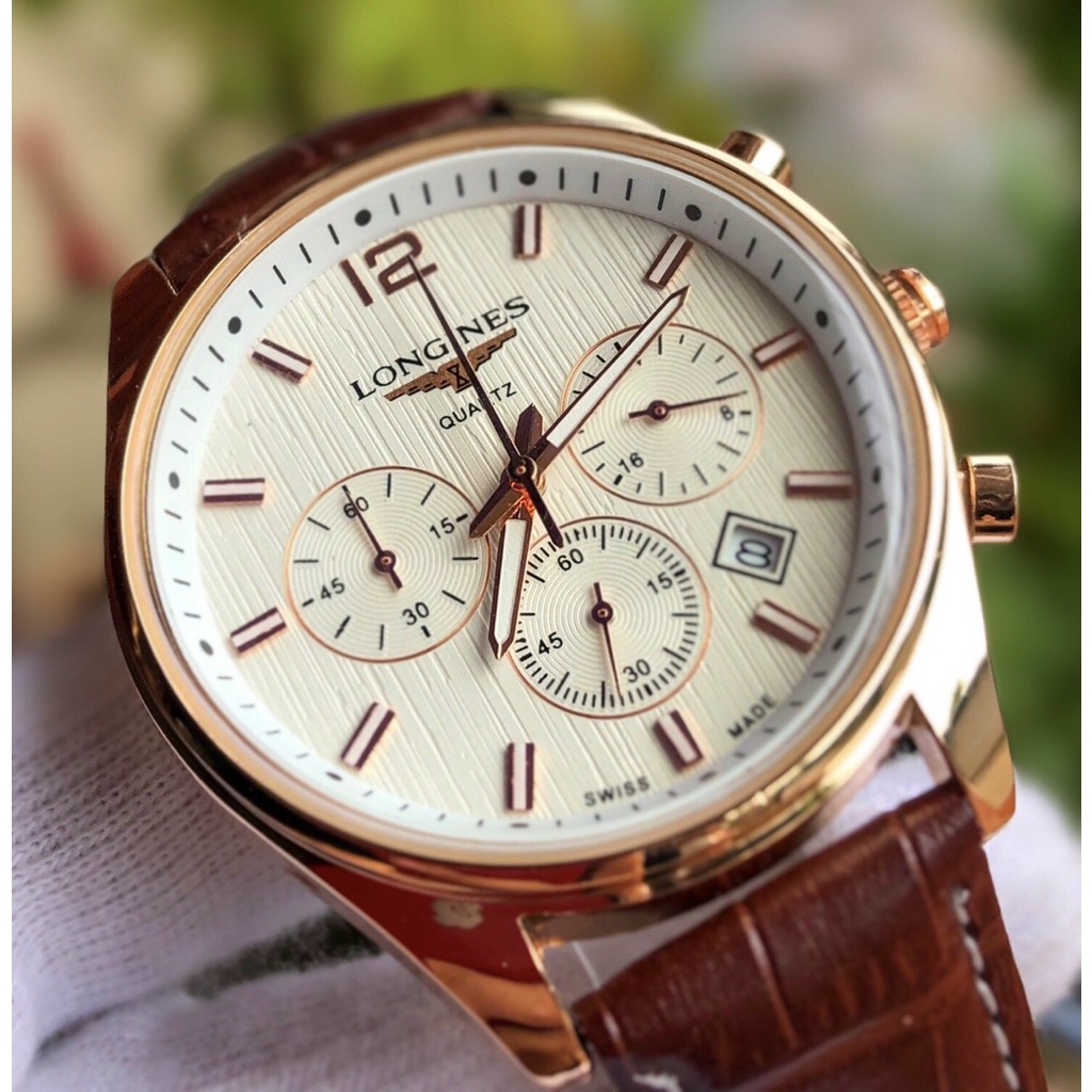 Đồng hồ Nam Longin.es Full Kim, Máy Pin Size 40mm, Đồng Hồ Nam Dây Da Cao Cấp +Tặng Thêm Pin