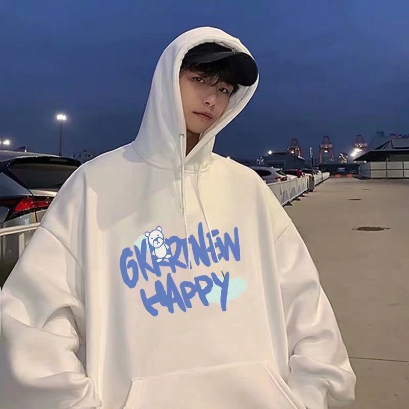 Áo hoodie tay dài có túi dáng rộng in chữ phong cách nhật bản thời trang mùa đông dành cho nam size M-5XL