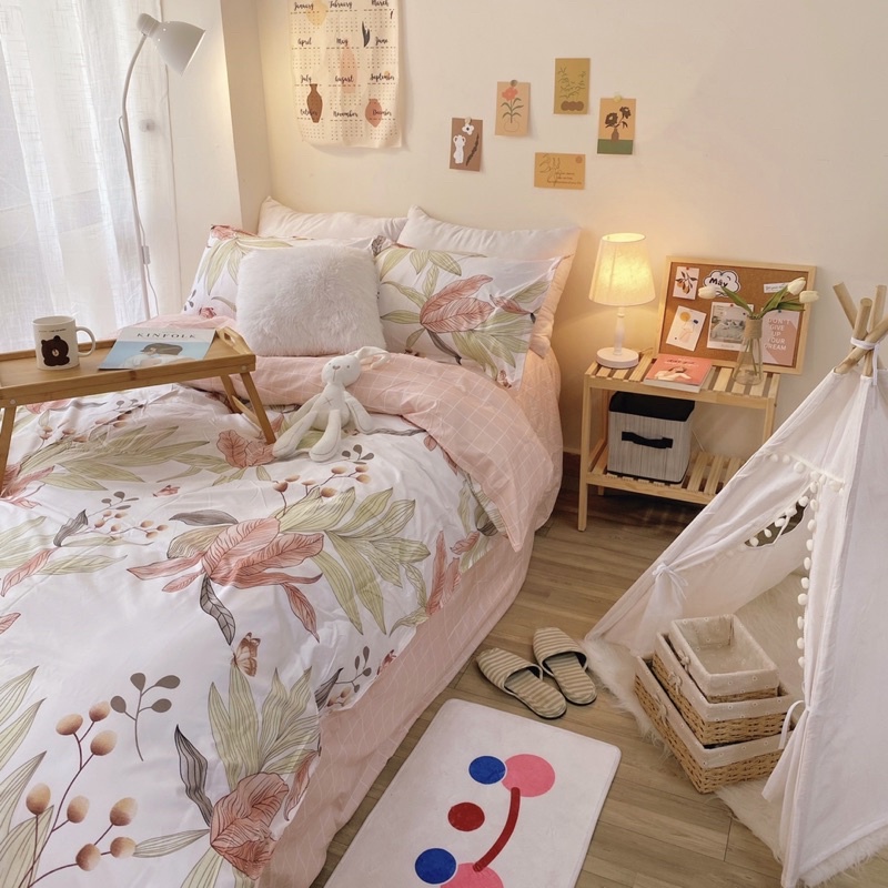 Bộ chăn ga gối Cotton Poly hoạ tiết hoa bằng lăng màu hồng MÂY BEDDING đủ kích thước nệm