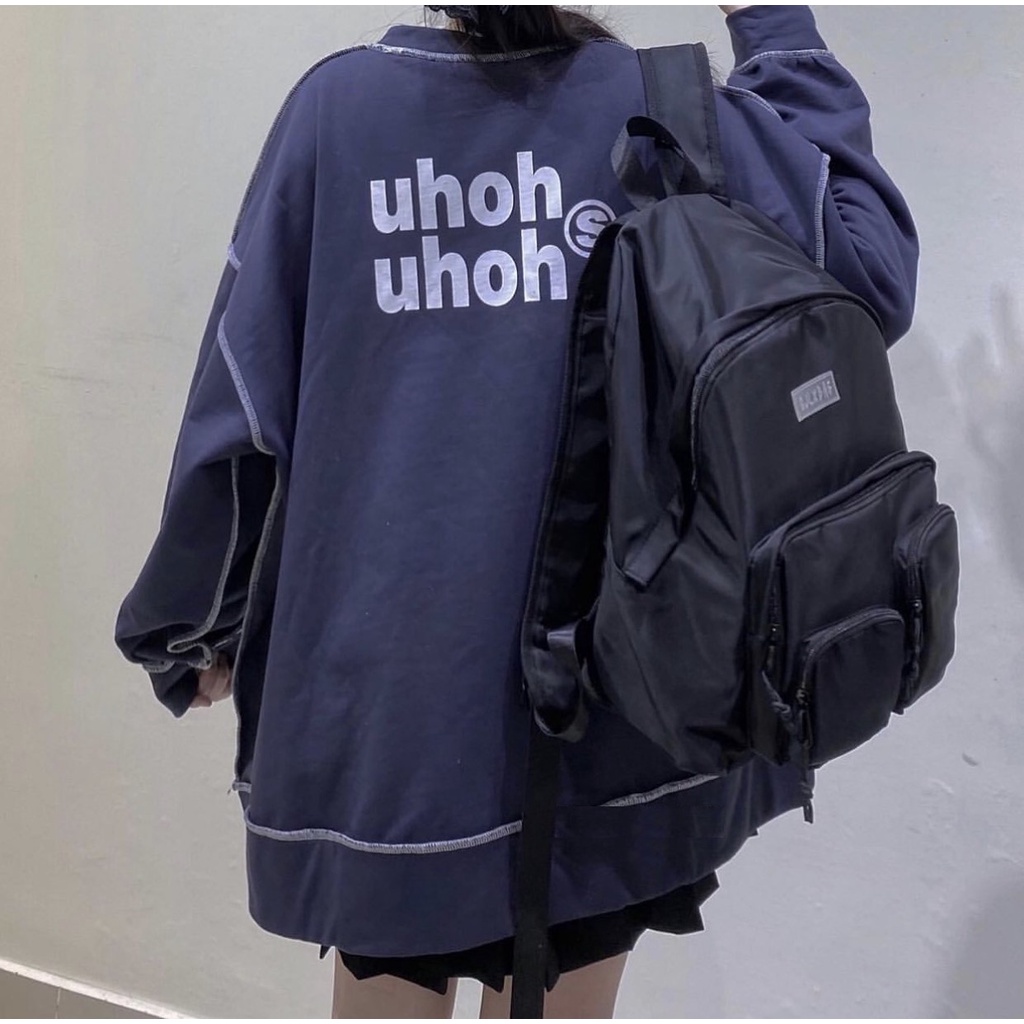 Áo Nỉ Viền Uhoh PEONYB Nữ [FREESHIP]  Sweater form rộng tay bồng, thun oversize mặc mùa đông cá tính Ulzzang