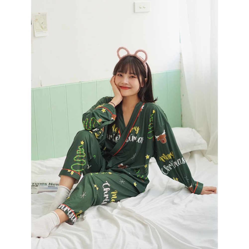 Bộ đồ dài tay Giáng sinh - Pijama kimono ngủ chất liệu cotton, thiết kế đồ ngủ kiểu Nhật bản - Poohouse | BigBuy360 - bigbuy360.vn