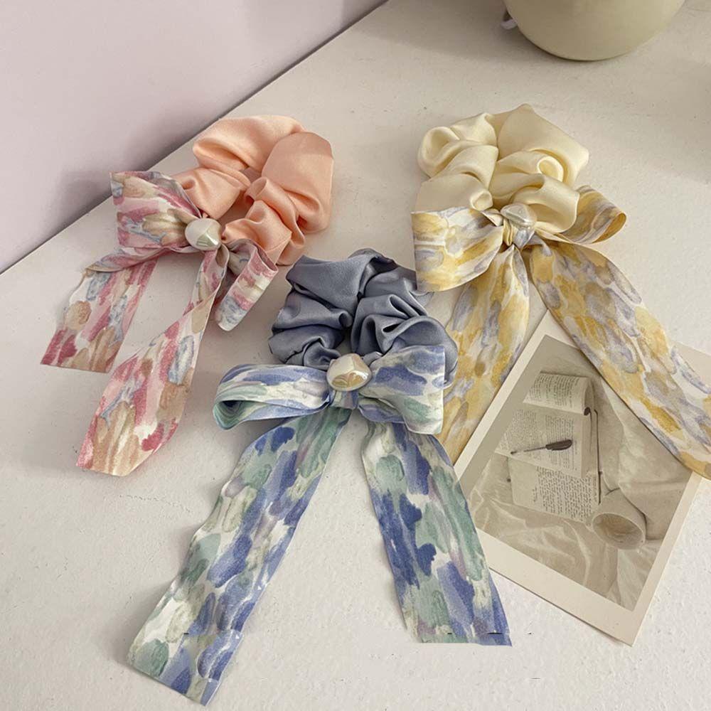 Dây Cột Tóc Co Giãn In Họa Tiết Hoa Thanh Lịch Dễ Thương Giá Đỡ