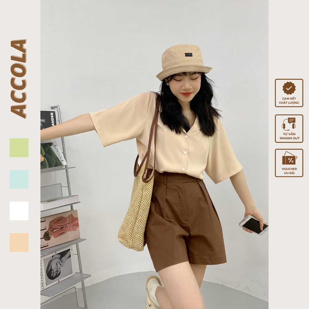 Áo sơ mi nữ tay ngắn freesize hàn quốc cổ vest Accola 1006