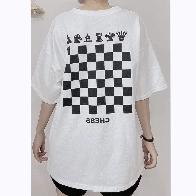 Áo thun phông logo tay nam nữ PINK tay lỡ form rộng BÀN CỜ Unisex