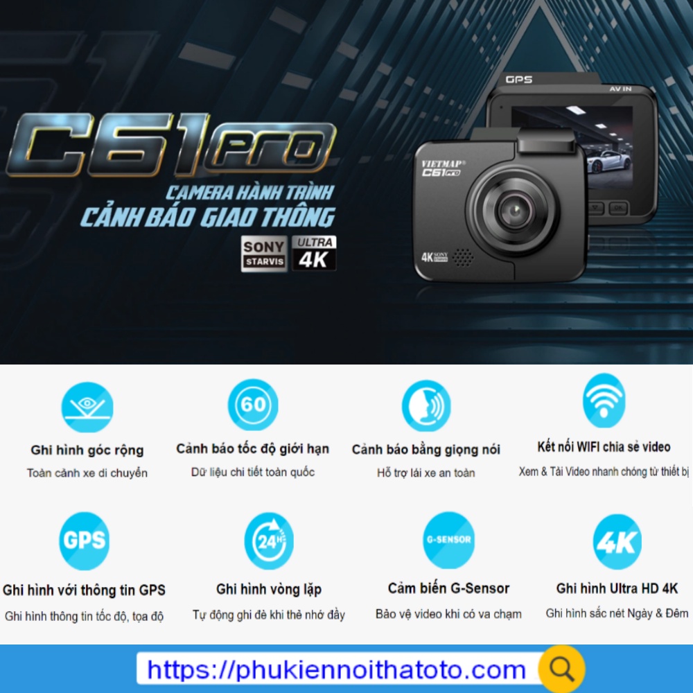 Vietmap C61 Pro - Camera Hành Trình Cảnh Báo Giao Thông - Bảo Hành Điện Tử 12 Tháng Chính Hãng Vietmap