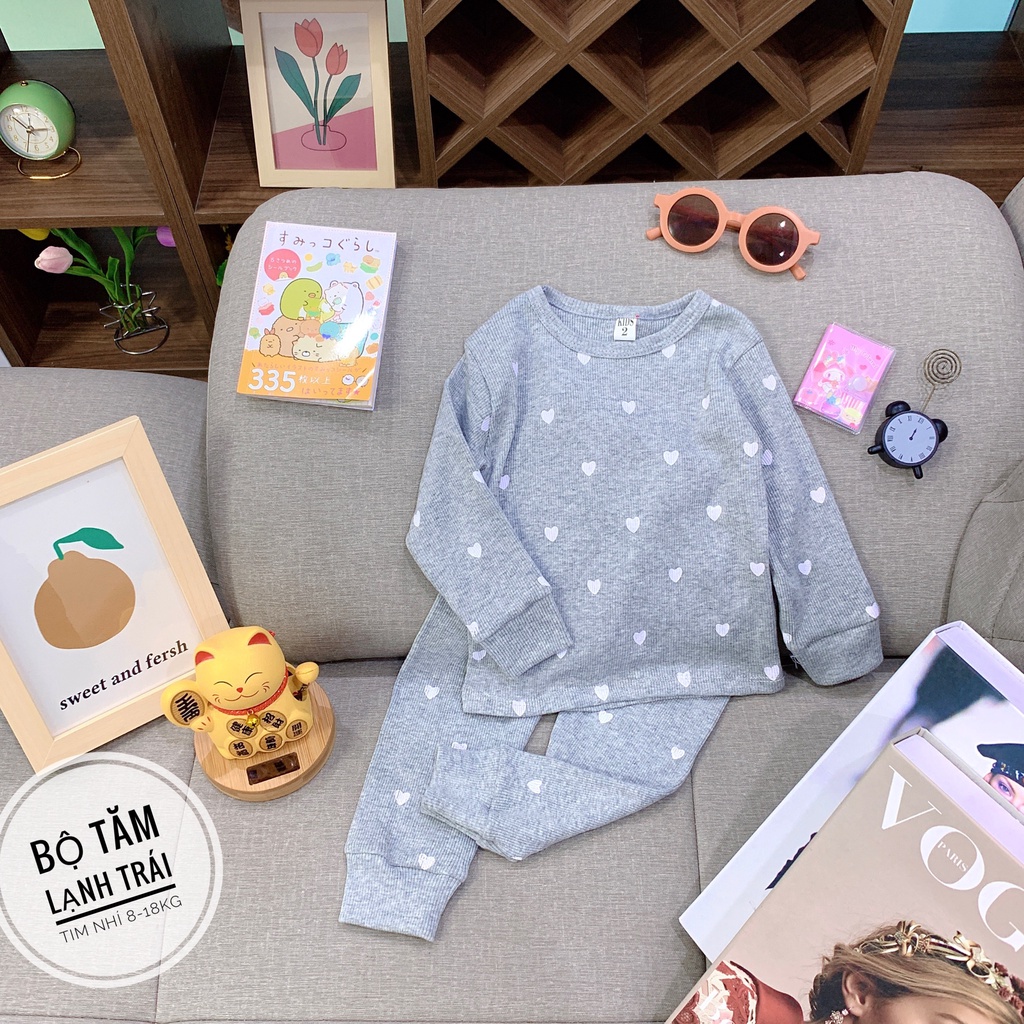 Bộ len tăm dài tay cho bé trai bé gái 8-18kg, họa tiết hình trái tim - BO104
