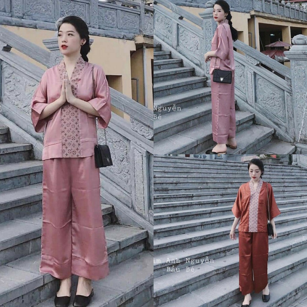 Set bộ phật tử viền thổ cẩm lụa [NEW]