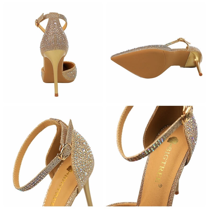 BIGTREE Chính Hãng Giày Cao Gót 10cm Mũi Nhọn Miệng Nông Đính Đá Lấp Lánh Phong Cách Hàn Quốc Cho Nữ  Mall-283-16